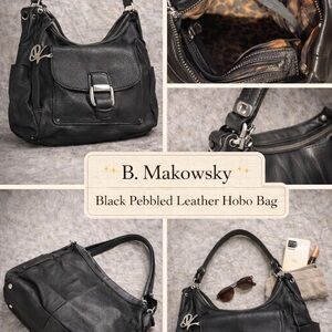B. Makowsky Sleek Black Leather Hobo Bag